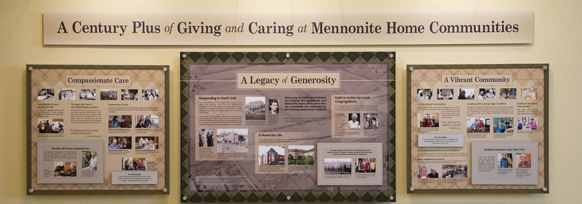 A banner displaying the history of giving and caring at Mennonite Home Communities