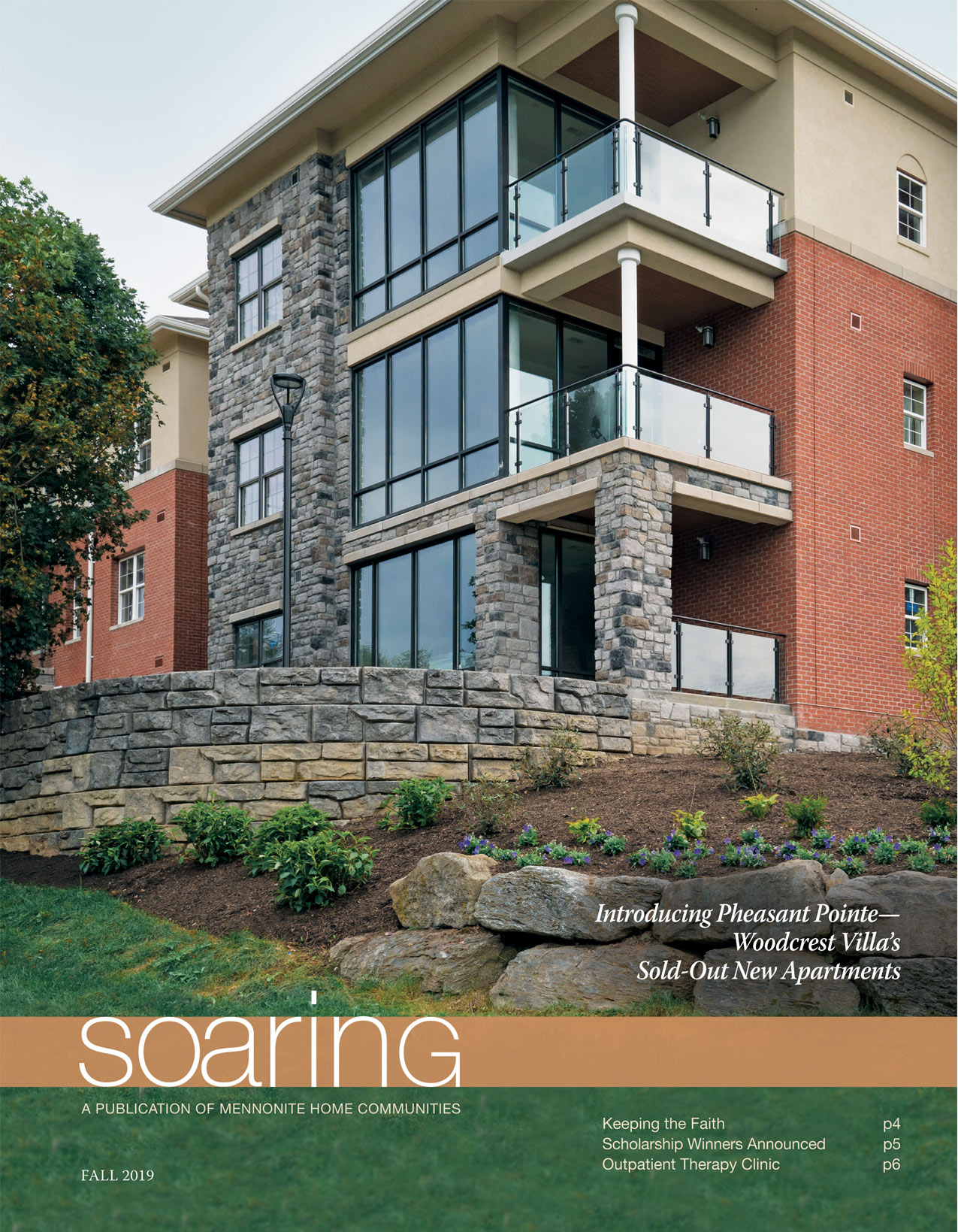 An exterior view of Pheasant Pointe on the cover of the Fall 2019 Soaring Newsletter