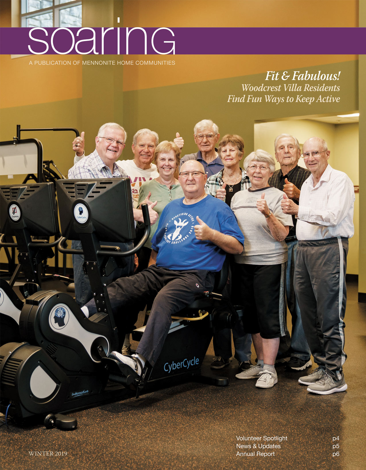 Woodcrest Villa residents enjoying exercise on the cover of the Fall 2019 Soaring Newsletter