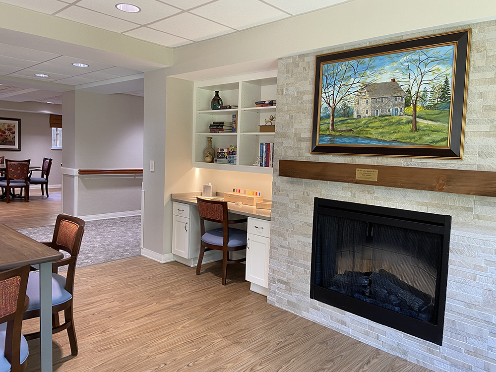 The view of a fireplace at Mennonite Home Communities